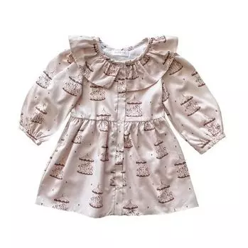 Платье с воротником HOLIVIN "Карусель", бежевое