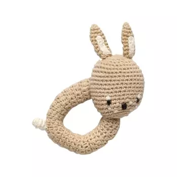 Вязаная погремушка на кольце Sebra "Заяц Moonlight", бежевый