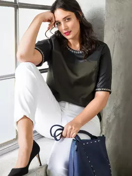 Выкройка: Пуловер на кокетке из искусственной кожи