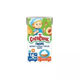 Пюре яблоко-груша-персик-творог Спелёнок 125г