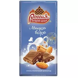 Шоколад молочный миндаль и вафли Россия 90г