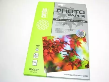 Фотобумага Cactus CS-GA415050E A4, 150г/м2, 50л, белая глянцевая для струйной печати