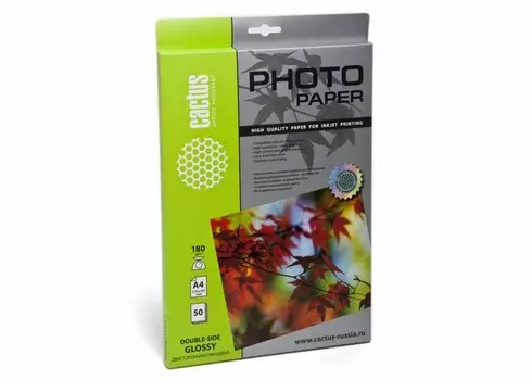 Фотобумага Cactus CS-GA418050DS A4, 180г/м2, 50л, белая глянцевая для струйной печати