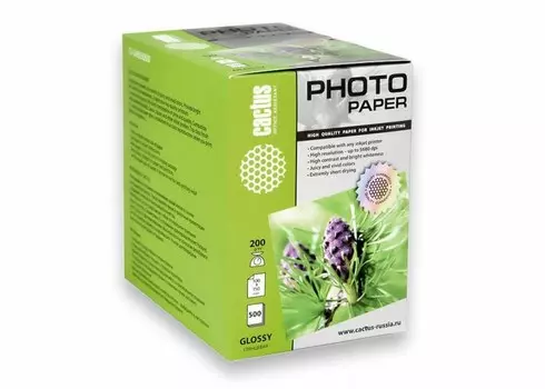 Фотобумага Cactus CS-GA6200500 10x15, 200г/м2, 500л, белая глянцевая для струйной печати