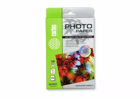 Фотобумага Cactus CS-GA623050 10x15, 230г/м2, 50л, белая глянцевая для струйной печати