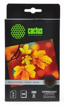 Фотобумага Cactus Prof CS-HGA628020 10x15, 280г/м2, 20л, белая высокоглянцевая для струйной печати