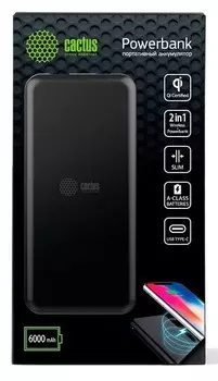 Мобильный аккумулятор Cactus CS-PBHTWL-6000 Li-Pol 6000mAh 2.1A черный 1xUSB