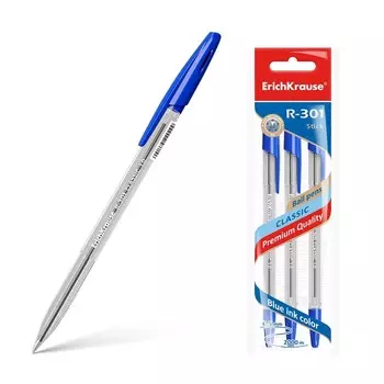 Ручка шариковая ErichKrause R-301 Classic Stick, цвет чернил синий (3 шт.)