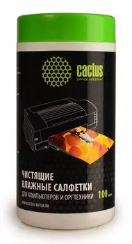 Салфетки Cactus CS-T1002 для компьютеров и оргтехники туба 100 шт влажных