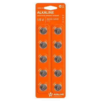 Батарейка AG12/LR43 щелочная 10 шт. AIRLINE