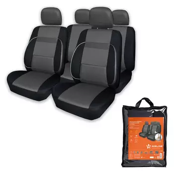 Чехлы для сидений универсальные "MONRO", 11 пред., повыш. комфорт, полиэстер, черн./сер. AIRLINE