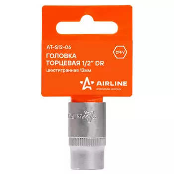 Головка торцевая 1/2" DR шестигранная 13мм пласт. подвес AIRLINE