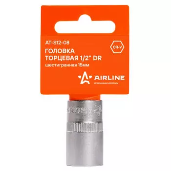 Головка торцевая 1/2" DR шестигранная 15мм пласт. подвес AIRLINE