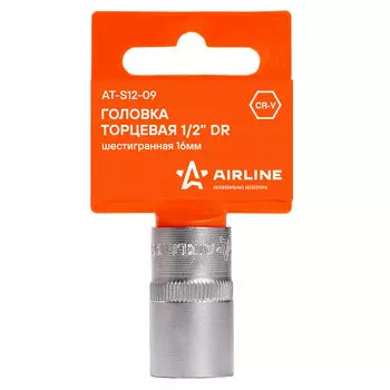 Головка торцевая 1/2" DR шестигранная 16мм пласт. подвес AIRLINE