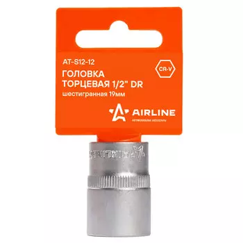 Головка торцевая 1/2" DR шестигранная 19мм пласт. подвес AIRLINE
