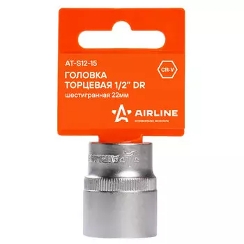 Головка торцевая 1/2" DR шестигранная 22мм пласт. подвес AIRLINE
