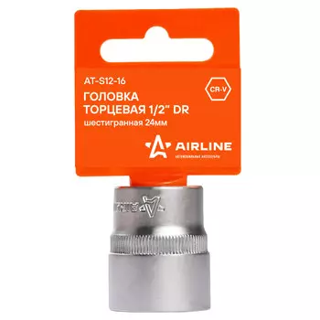Головка торцевая 1/2" DR шестигранная 24мм пласт. подвес AIRLINE
