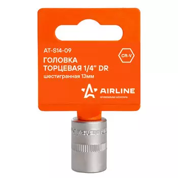 Головка торцевая 1/4" DR шестигранная 13мм пласт. подвес AIRLINE