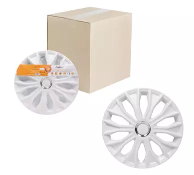 Колпаки колесные 15" "Волтек", белый глянец, хром кольцо, компл. 2 шт. AIRLINE