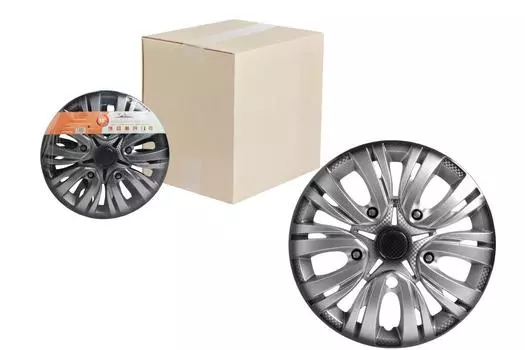 Колпаки колесные 16" "Лион +", серебристо-черный, карбон, компл. 2 шт. AIRLINE