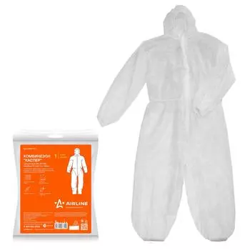 Комбинезон одноразовый "Каспер", 2XL(50-52),спанбонд 40г/м2, 1 шт., белый, в инд.упак. AIRLINE
