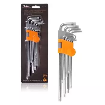 Набор Г-образных ключей TORX инбус с отв. удлинённых 9 предметов (Т10, Т15, Т20, Т25, Т27, Т30, Т40, Т45, Т50) пласт.подвес AIRLINE