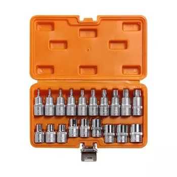 Набор головок 1/2" DR TORX E10-E24 и головок со вставками TORX T20-T70 длиной 55мм 19 предметов в кейсе AIRLINE