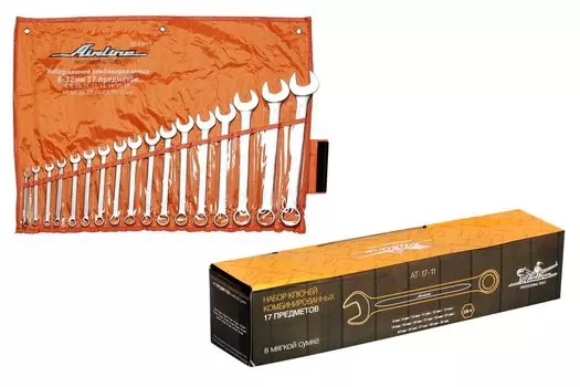Набор ключей комбинированных 17 предм. (8,9,10,11,12,13,14,15,16,17,19,21,22,24,27,30,32мм) сумка AIRLINE