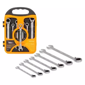 Набор ключей комбинированных трещоточных с переключателем 7 предметов (8,10,12,13,14,17,19мм) пласт. пенал AIRLINE