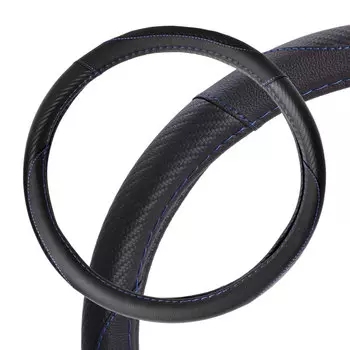 Оплетка на руль, искусст. кожа, текстура карбон, черная, син. прошивка, 38 см/М AIRLINE