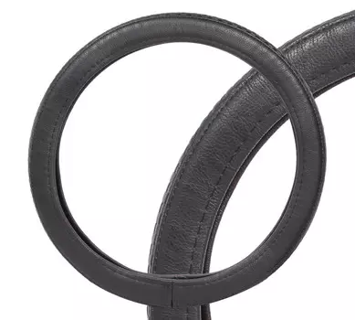 Оплетка на руль комбинированная, гладкая/рельфная кожа, черная, 37-39 см/М AIRLINE