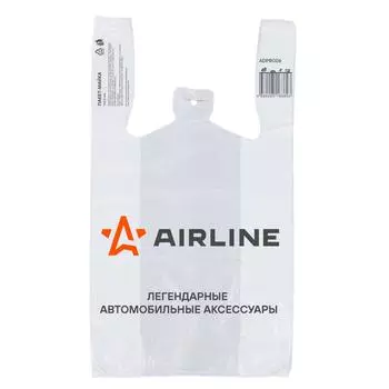 Пакет-майка фирменный AIRLINE, ПНД 16 мкм (28*50+14 см), белый AIRLINE