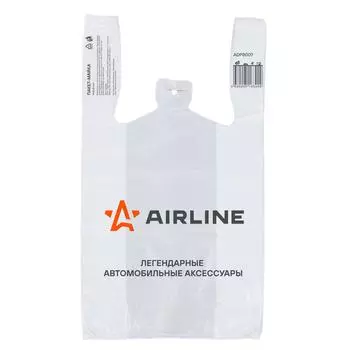 Пакет-майка фирменный AIRLINE, ПНД 20 мкм (40*60+20 см), белый AIRLINE