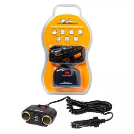 Прикуриватель-разветвитель 2 гнезда + 2USB с витым шнуром, штекер-фиксатор AIRLINE