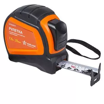 Рулетка в прорезиненном корпусе с фиксатором 7,5м х 25мм AIRLINE