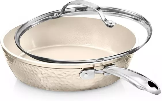 10-дюймовые кованые сковороды с антипригарным покрытием GOTHAM STEEL, Hammered Cream White