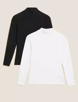 2 комплекта топов приталенного кроя с насыщенным хлопком Marks & Spencer, черный микс
