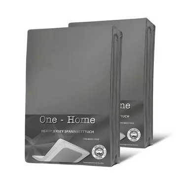 2 кровати с пружинными матрасами, серые простыни 180x200 - 200x220 см, плотный хлопковый джерси One-Home