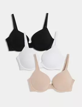 3-х парный хлопковый бюстгальтер Push-Up на косточках AE Marks & Spencer, цвет Opaline mix