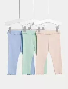 3 пары леггинсов с высоким содержанием хлопка Marks & Spencer, разноцветный