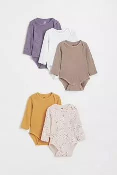 5 боди с длинными рукавами H&amp;M, фиолетовый/горчично-желтый