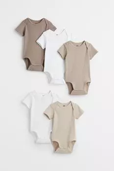 5 комплектов боди из хлопка H&M, темно-бежевый/светло-бежевый