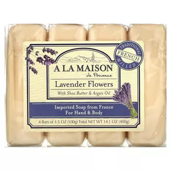 A La Maison de Provence, кусковое мыло для рук и тела с ароматом лаванды, 4 куска по 100 г (3,5 унции)