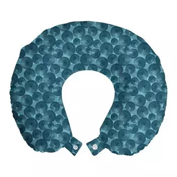ABAKUHAUS Modern Travel Pillow Neck Support, круглая плитка с круглыми точками, пенопластовые дорожные принадлежности для самолета и автомобиля, 30x30 см, синий