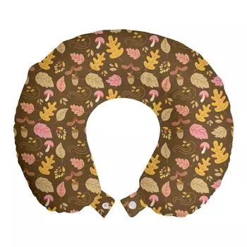 ABAKUHAUS Осенняя подушка для путешествий, поддержка шеи, Fall Over Oak Acorn Maple, пенопластовые дорожные принадлежности для самолета и автомобиля, 30x30 см, умбра и бледно-оранжевый