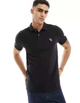 Abercrombie & Fitch - Черная рубашка-поло из пике с тисненым логотипом
