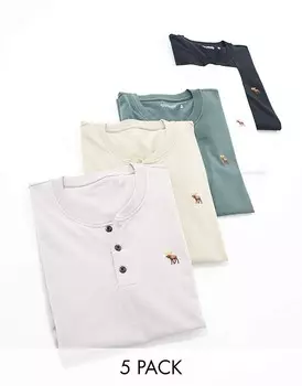Abercrombie & Fitch – Набор из 5 футболок Henley с логотипом черного, серого, темно-серого и белого цветов
