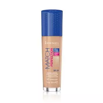 Адаптирующая кожу тональная основа 301 Warm Honey, Spf 20, 30 мл Rimmel, Match Perfection