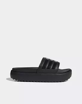adidas Originals – Adilette – черные шлепанцы на платформе