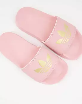 adidas Originals – Adilette Lite – розовые шлепанцы с золотым логотипом